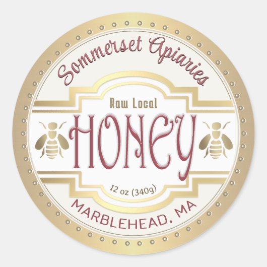 Ouderwets Honing Label Bijen en Gouden Rand (Voorkant)