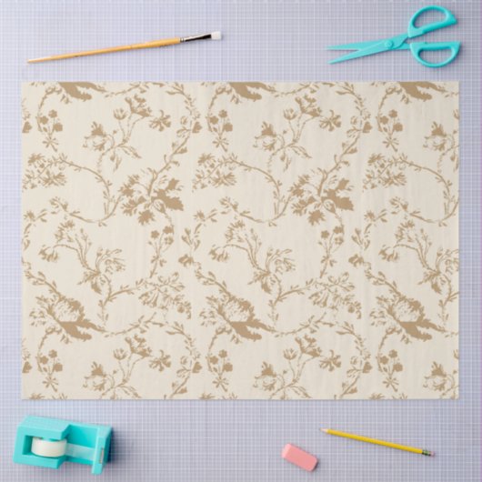 Ouderwets ivoor met bruine bloemen tissuepapier (Craft)