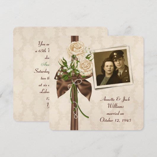 ouderwets Jubileum met rozen op verdoemenis Kaart (Voorkant / Achterkant)