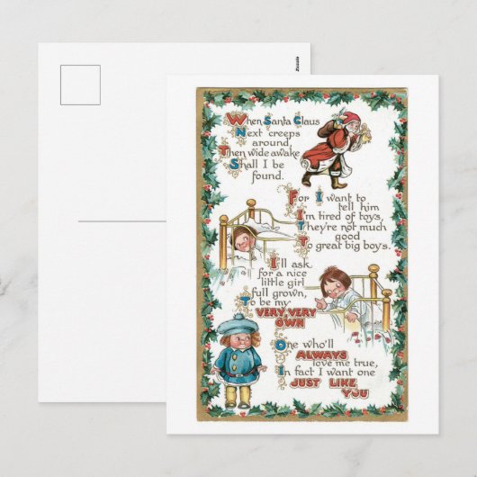 Ouderwets Kerst, Cartoon Feestdagenkaart (Voorkant / Achterkant)