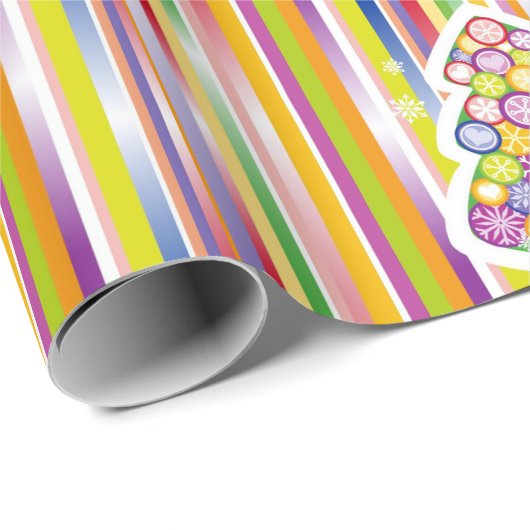 Ouderwets Kerst Snoep Strepen Citrus Kleur Cadeaupapier (Rol Hoek)