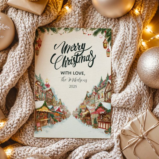 Ouderwets kerstdorp feestdagenkaart