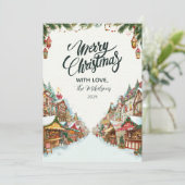 Ouderwets kerstdorp feestdagenkaart (Staand voorkant)