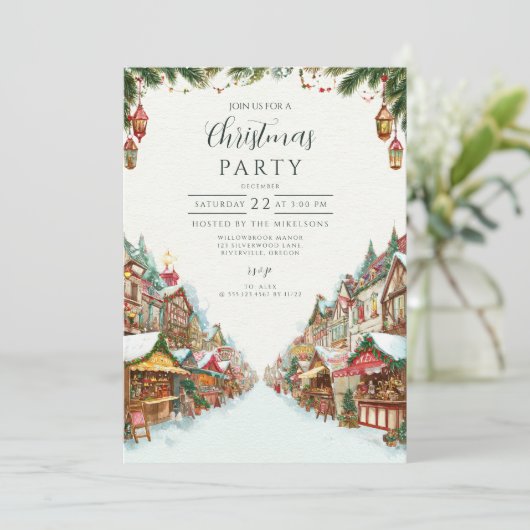 Ouderwets kerstdorp kaart (Staand voorkant)