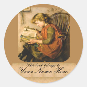 Ouderwets Meisje Lezen Ronde Sticker