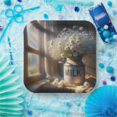 Ouderwets melkblik met daisy boeket papieren bordje (Feest)