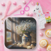 Ouderwets melkblik met daisy boeket papieren bordje (Feest)