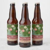 Ouderwets Merry Christmas Decoration Design Bier Etiket (Flessen)
