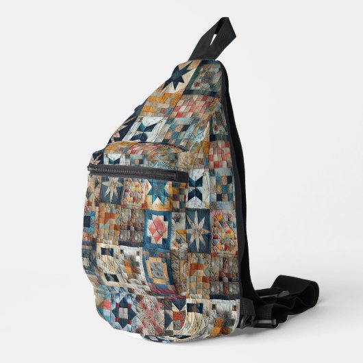 Ouderwets Patchwork Quilt Sling Bag (Rechterhoek)