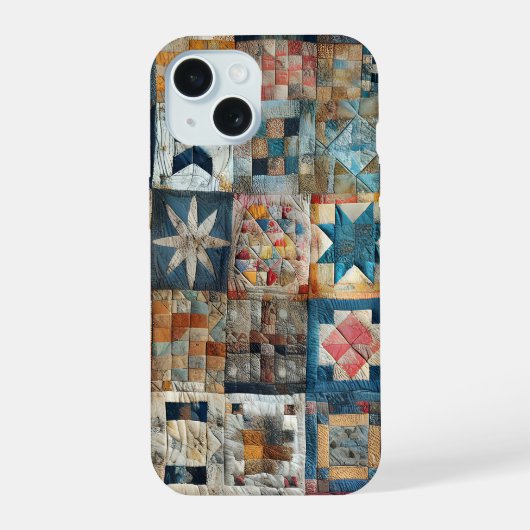 Ouderwets Patchwork Quiltontwerp iPhone 15 Case (Achterkant)