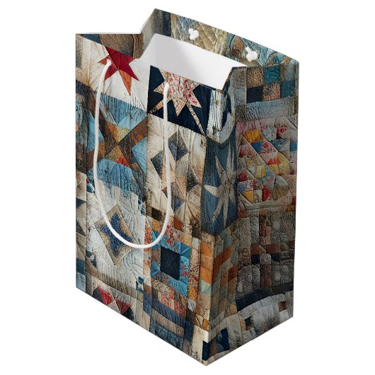 Ouderwets Patchwork Quiltontwerp Medium Cadeauzakje (Achterkant Gekanteld)
