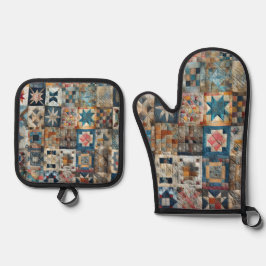 Ouderwets Patchwork Quiltontwerp Ovenwant & Pannenlap Set