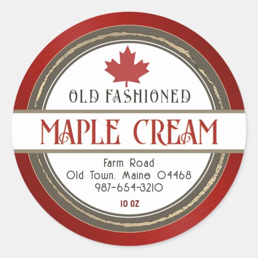 Ouderwets Retro Maple Cream Harten en Blad Ronde Sticker (Voorkant)