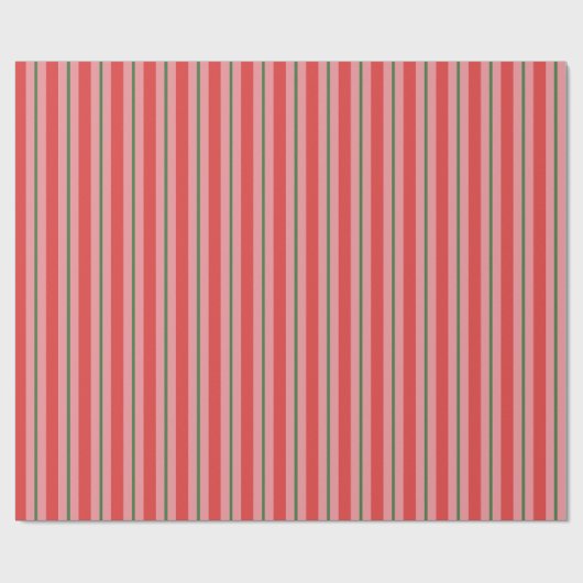 Ouderwets Retro Xmas Stripes Rood Roze Groen Cadeaupapier (Vlak)