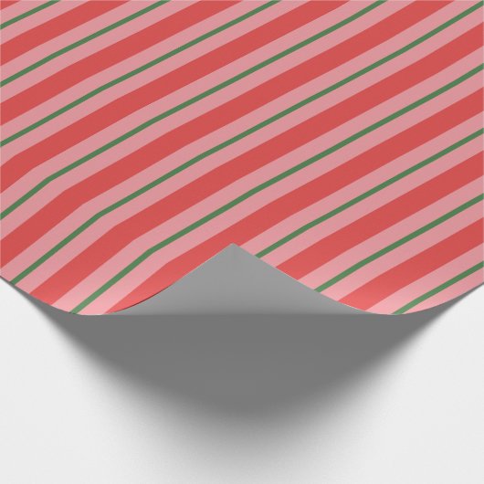 Ouderwets Retro Xmas Stripes Rood Roze Groen Cadeaupapier (Hoek)