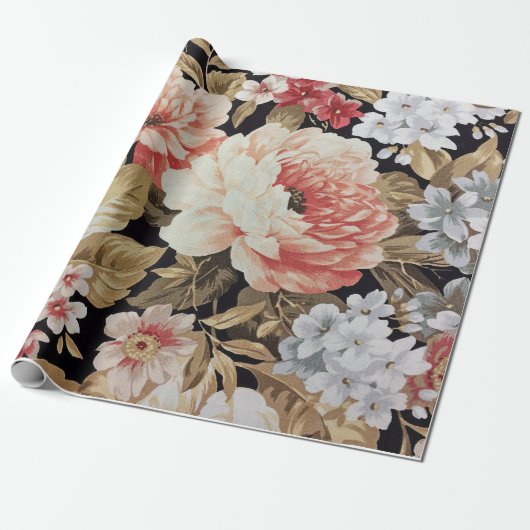 Ouderwets Roos Floral Cadeaupapier (Uitgerold)