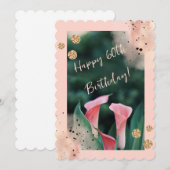 Ouderwets roze bloemetje 60e feestdagenkaart (Voorkant / Achterkant)