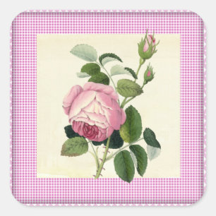 Ouderwets Roze Roze Linnen Gingham Decoratief Vierkante Sticker