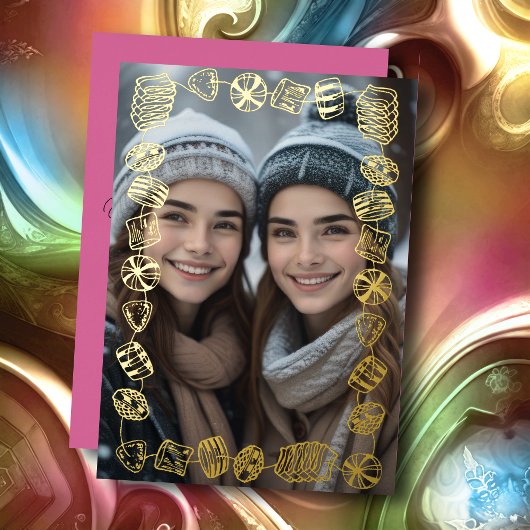 Ouderwets Snoep Lijst en uw foto Folie Feestdagenkaart