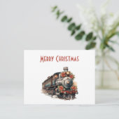 Ouderwets Trein Retro Kerstvakantie Feestdagenkaart (Staand voorkant)