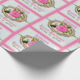 Ouderwets Verjaardagsgroet Voeg naam toe Roze Cadeaupapier