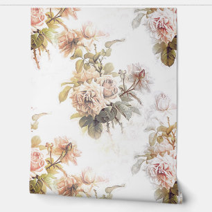 Ouderwets zacht roos roze boeket patroonflora behang