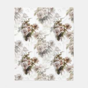 Ouderwets zacht roos roze grijs boeketpatroon fleece deken