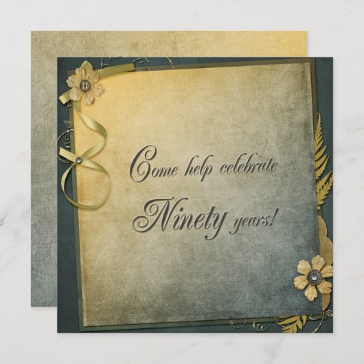 ouderwetse 90ste verjaardag uitnodigen kaart (Voorkant / Achterkant)