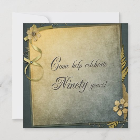 ouderwetse 90ste verjaardag uitnodigen kaart (Voorkant)