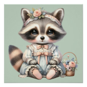 Ouderwetse Aangeklede Cottagecore Wasbeer Pastel Perfect Poster