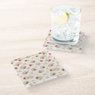 Ouderwetse Aardbei Bloem Naadloos cottagecore Glazen Onderzetter