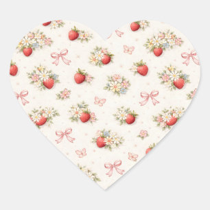 Ouderwetse Aardbei Bloemige Naadloze cottagecore Hart Sticker