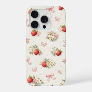 Ouderwetse Aardbei Bloemige Naadloze cottagecore iPhone 15 Pro Case