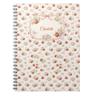 Ouderwetse Aardbei Bloemige Naadloze cottagecore Notitieboek