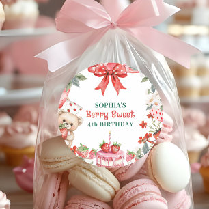 Ouderwetse Aardbei Zoete 4e Verjaardag  Ronde Sticker