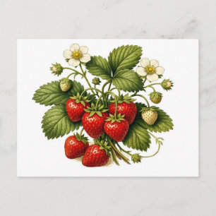 Ouderwetse aardbeiplant met rijpe bessen briefkaart