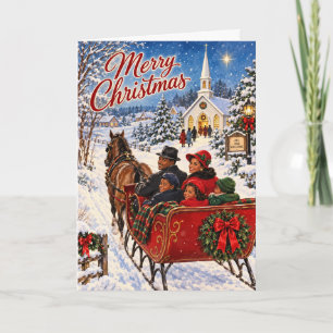 Ouderwetse Afro-Amerikaanse Kerstfamilie Kaart