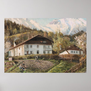 Ouderwetse Alpenboerderij Lente Landschap Poster
