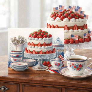 Ouderwetse Amerikaanse 4 juli-koffie en -cake Feestdagenkaart