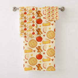 Ouderwetse appeltaart en ingrediënten bad handdoek