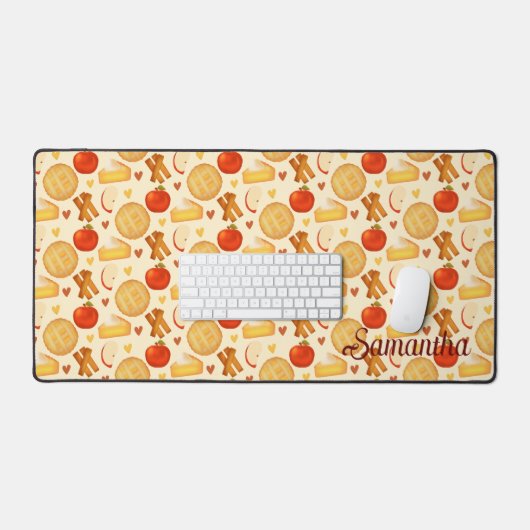 Ouderwetse appeltaart en ingrediënten bureaumat (Keyboard & Muis)