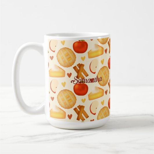 Ouderwetse appeltaart en ingrediënten koffiemok (Links)