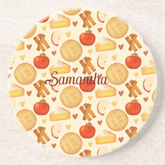 Ouderwetse appeltaart en ingrediënten zandsteen onderzetter (Voorkant)