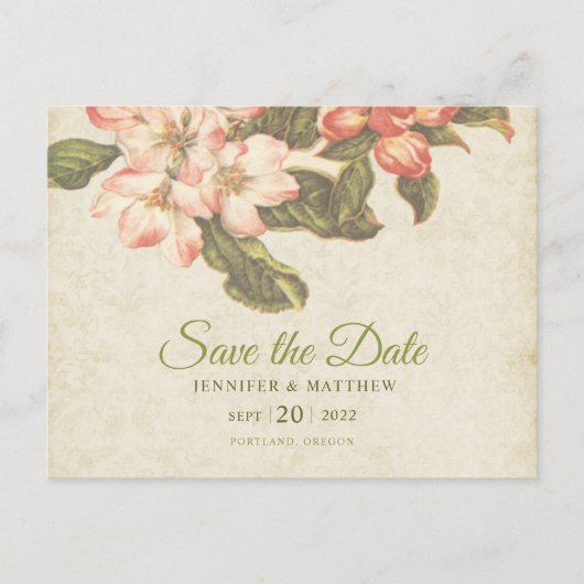 Ouderwetse Apple Blossom Bruiloft | Save the Date Briefkaart (Voorkant)