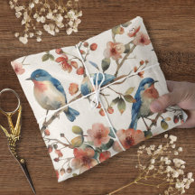 Ouderwetse Aquarel Blauwe Vogel Bloemen