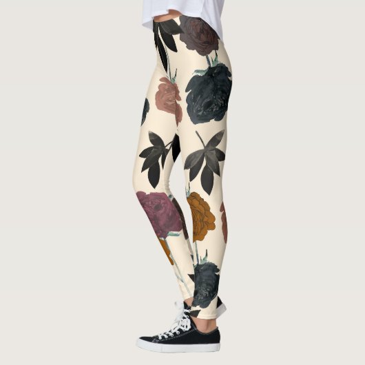 Ouderwetse Aquarel Krachtig Herfst Bloemmotief Leggings (Links)