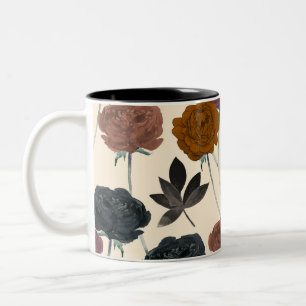 Ouderwetse Aquarel Krachtig Herfst Bloemmotief Tweekleurige Koffiemok