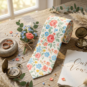 Ouderwetse Aquarel Lente Tuin Bloemen Boeket Stropdas