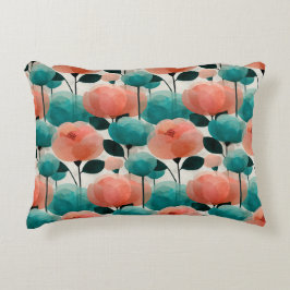 Ouderwetse aquarel roze en groene bloemen accent kussen