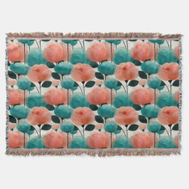 Ouderwetse Aquarel Roze en Groene Bloemen Deken